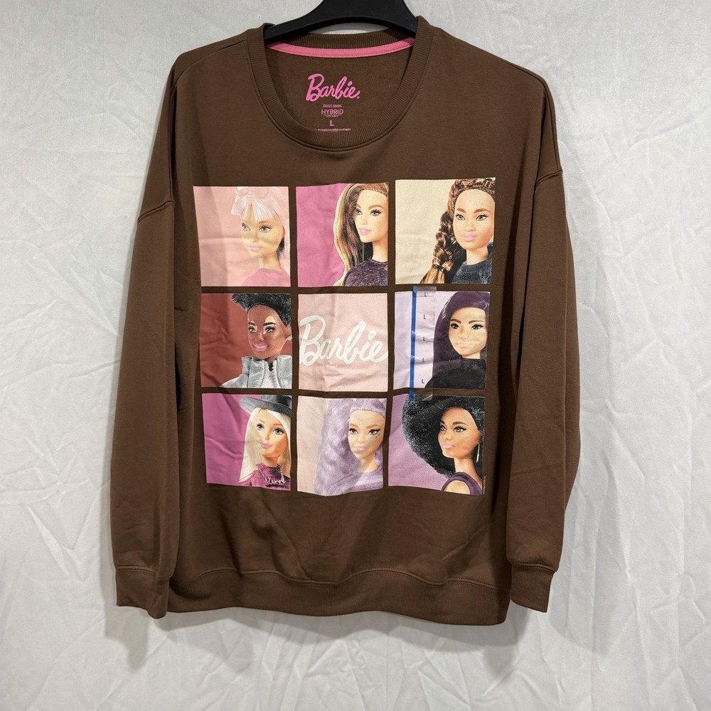 Barbie Crewneck Sweatshirt Casual Long Sleeve Pullover All Over Print Brown L
